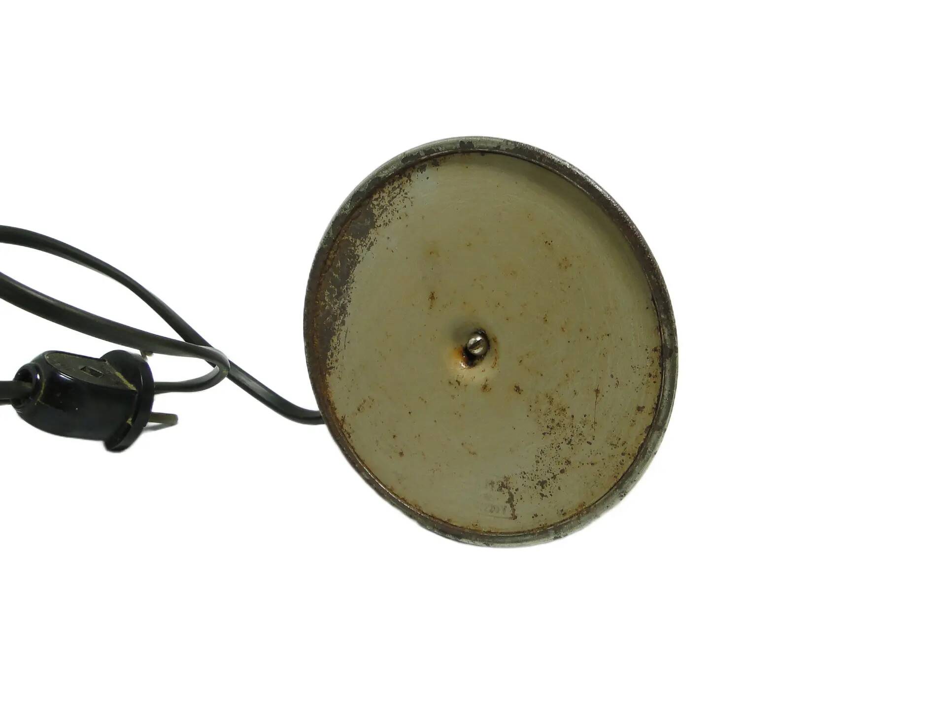 Mushroom table lamp, silver metal, black bakelite, Poland, 1950s