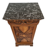 Meuble d’appoint ancien Napoléon III en noyer plaqué marbre noir