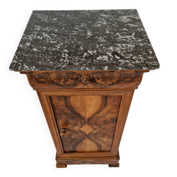 Elegant antique Napoleon III side table in walnut with black marble veneer.