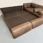 Canapé d’angle modulable DS-76 en cuir marron design De Sede année 80 