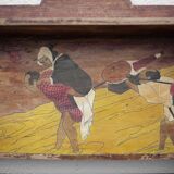 Art nouveau wood shelf, wall shelf with asian scene, antique shelf, interior decoration