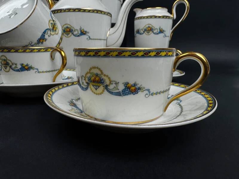 Bernardaud Limoges porcelain tea set with Cornucopia decoration