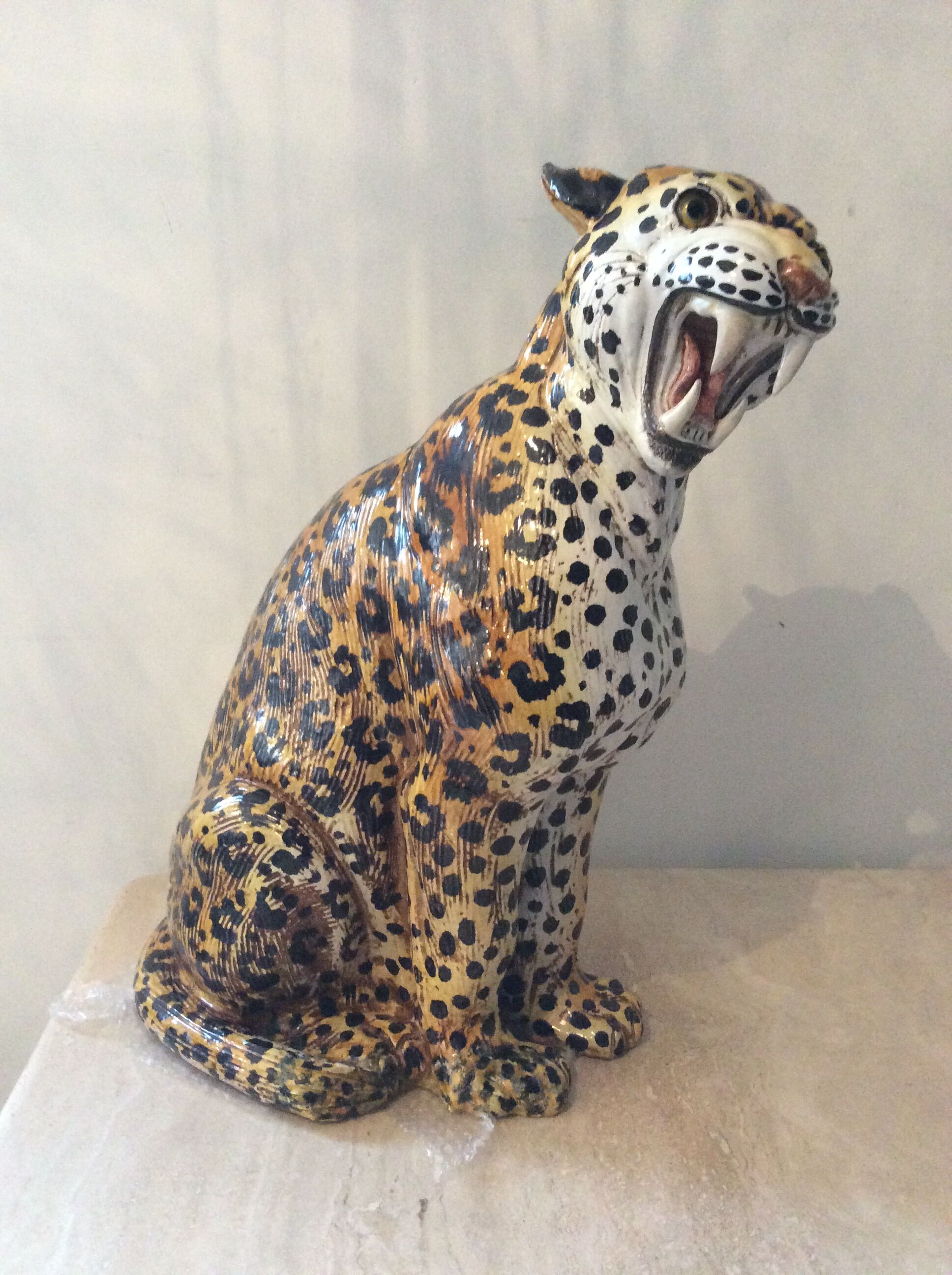Enamelled terracotta leopard from the 60s Italy