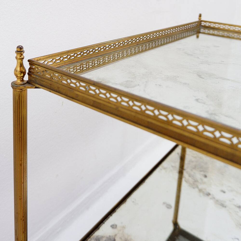 Two-tier side table with eglomisé mirror by Maison Jansen, French.