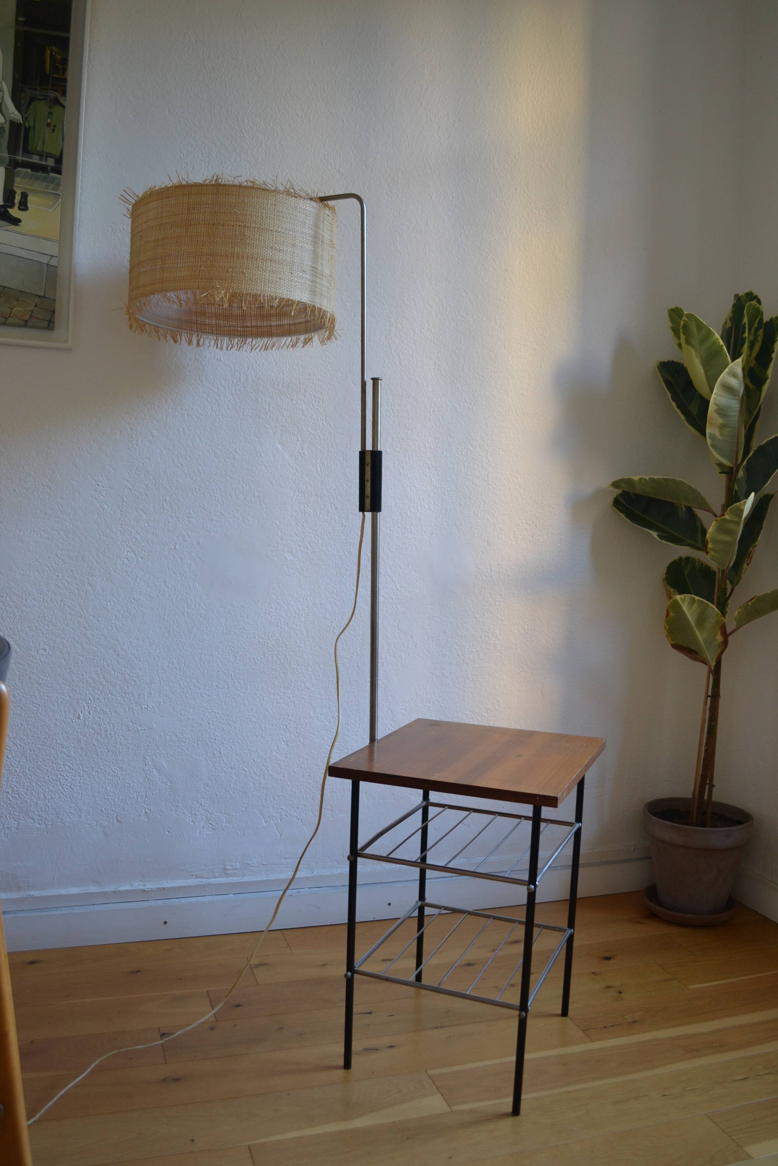 Vintage modernist reading floor lamp with table Poland 1960