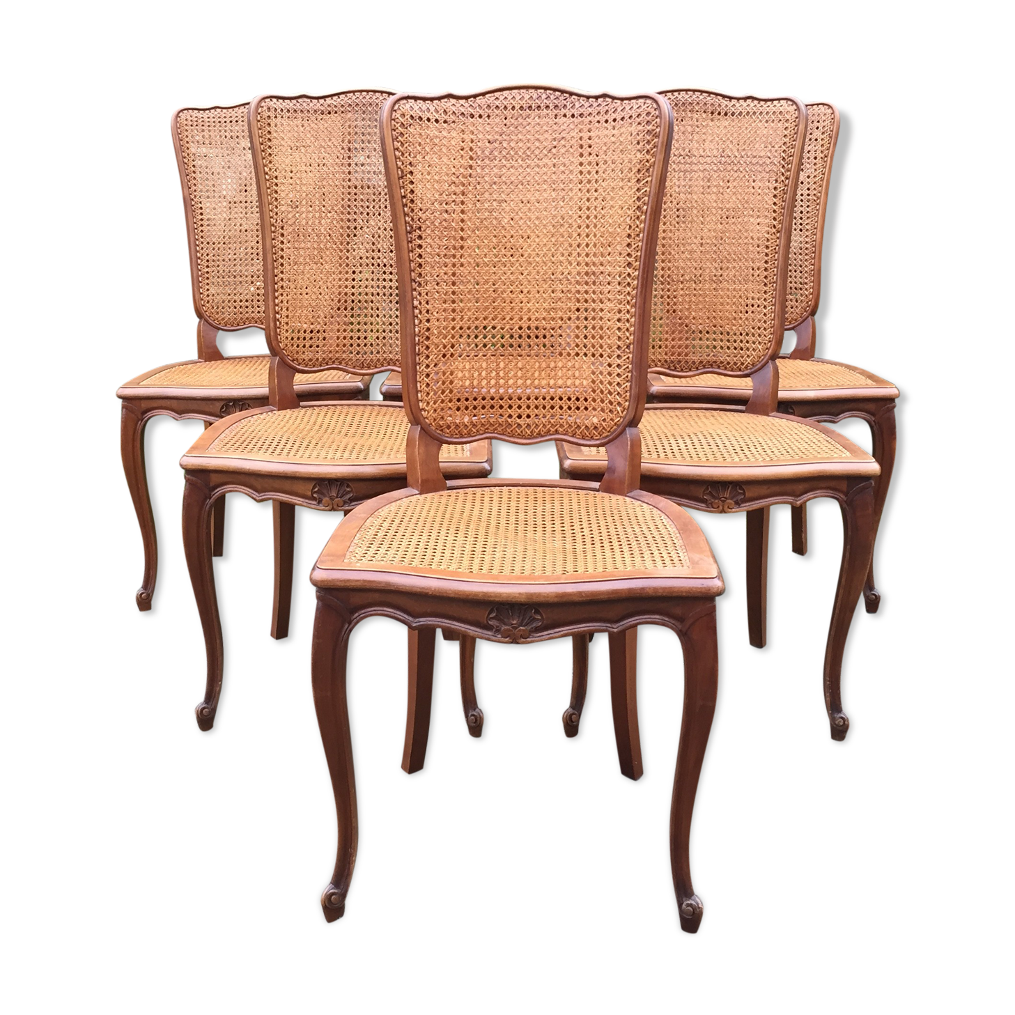 Vintage regency cherry chairs with canned backrests and seats