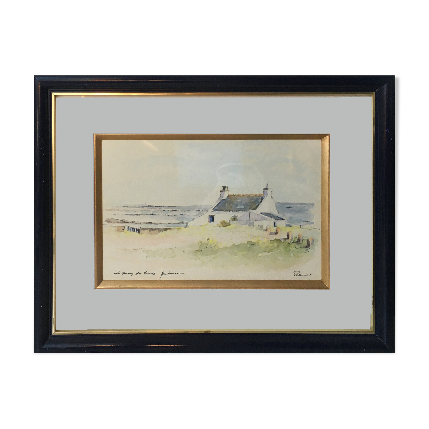 Painting watercolor "the house of viviers" quiberon signed & frame