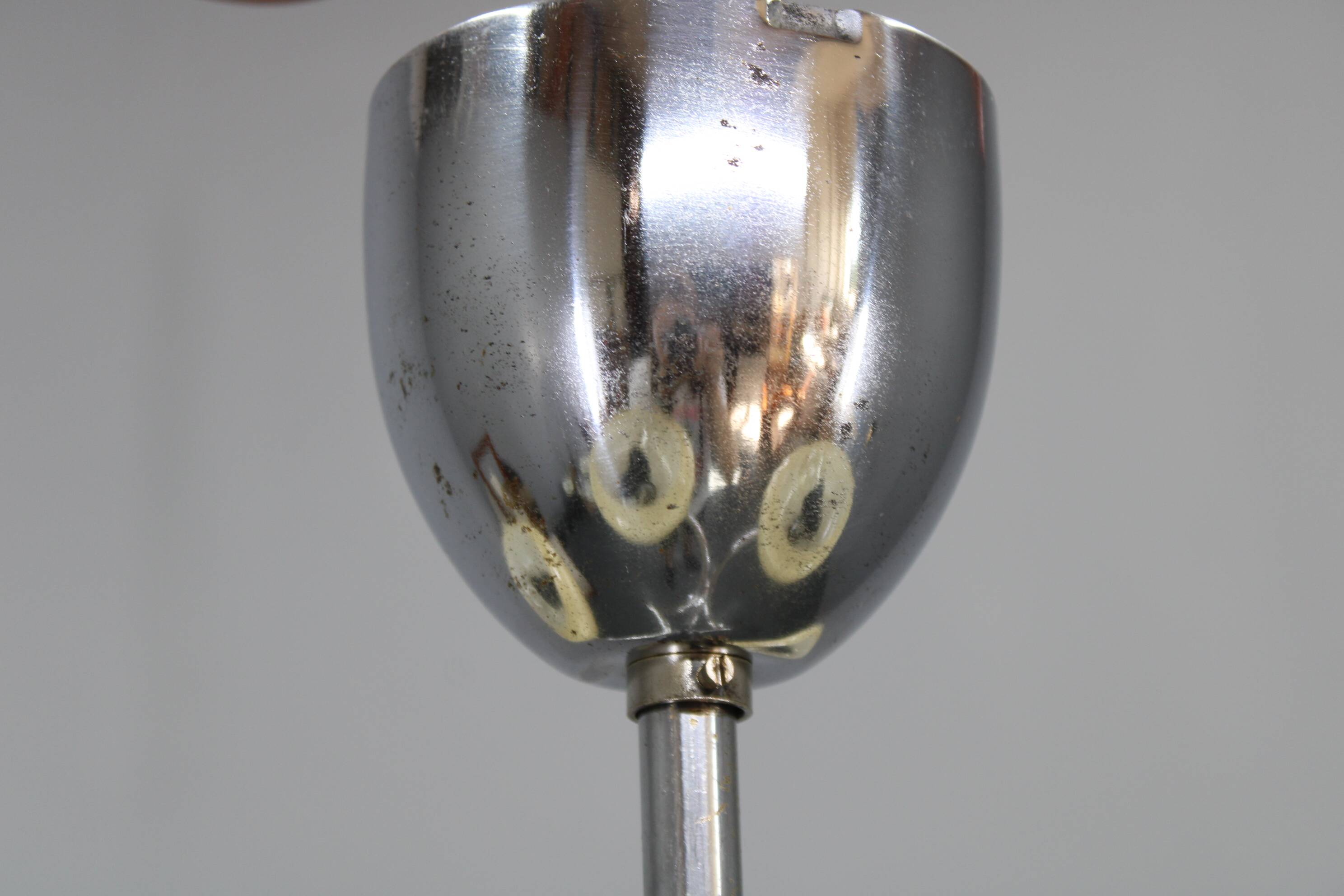 Art Deco chrome chandelier with cream opaline shades, Czechoslovakia, 1940s