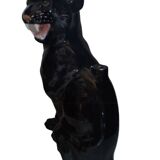 Black panther in ceramic imposing & transformable into lamp Italy circa 1970 Hollywood Regency