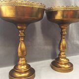 Pair of Large Cassolette Cups on Feet Gold Metal Centerpiece