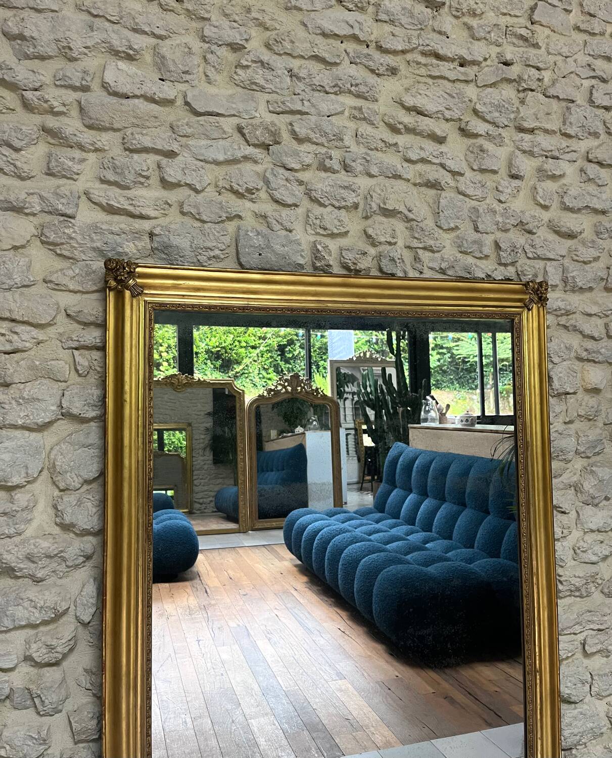 Antique mirror gilded with gold leaf 149cm mercury glass