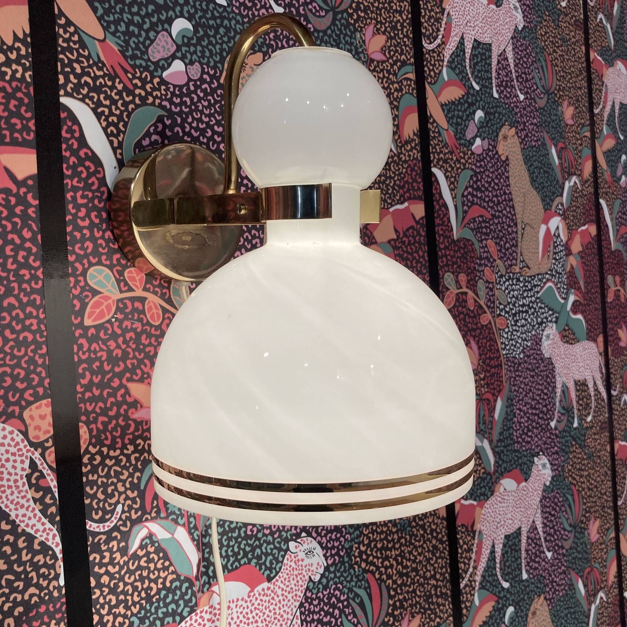 Large glass and metal wall light scandinavian design 1950.