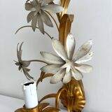 Vintage Hollywood Regency gold metal leaf wall sconce.