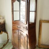 Curved display case in solid walnut, mid-20th century