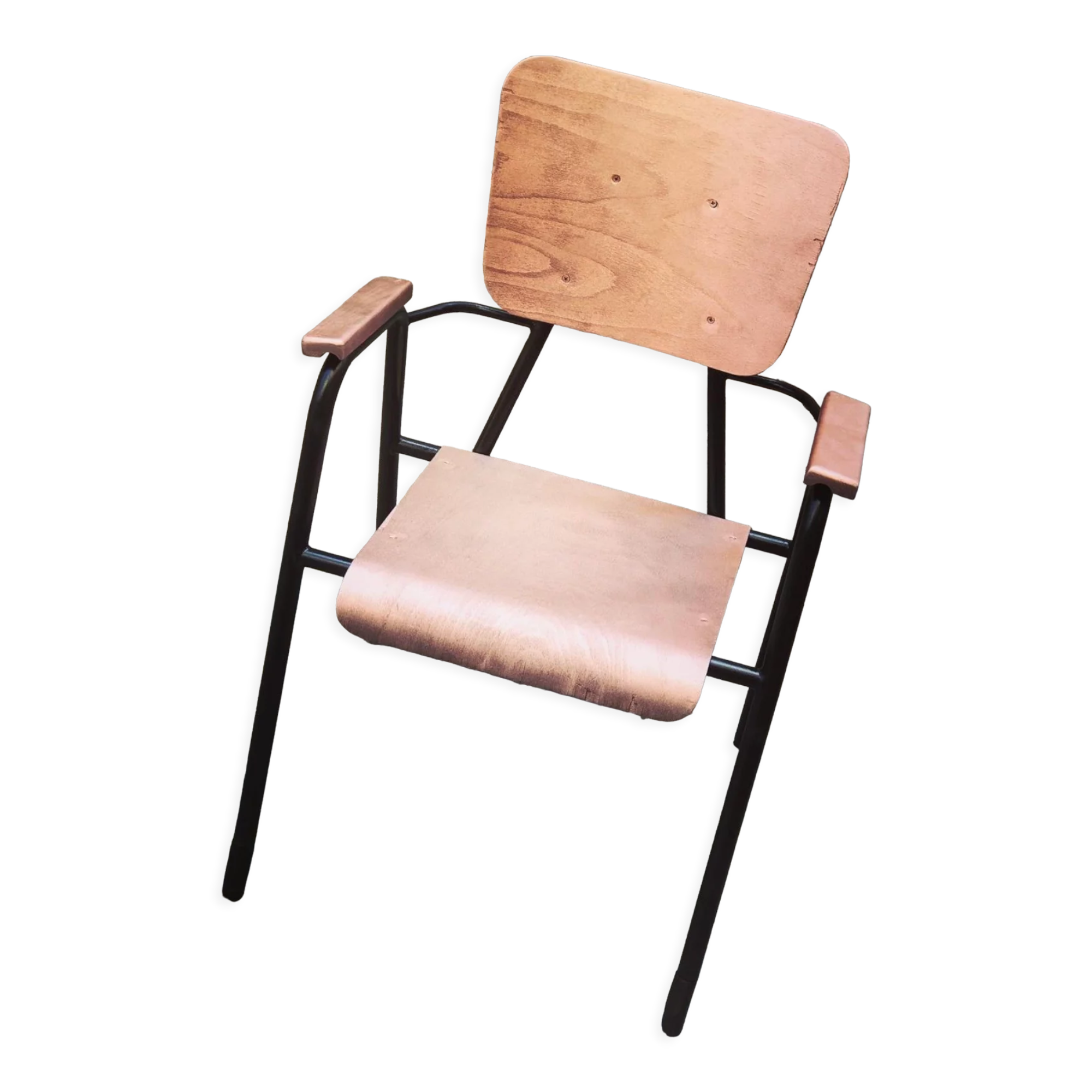 Old chair with armrest restored in metallic pink