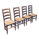 Rustic Ladder Back Oak and Rush Dining Chairs, 1960s, Set of 4