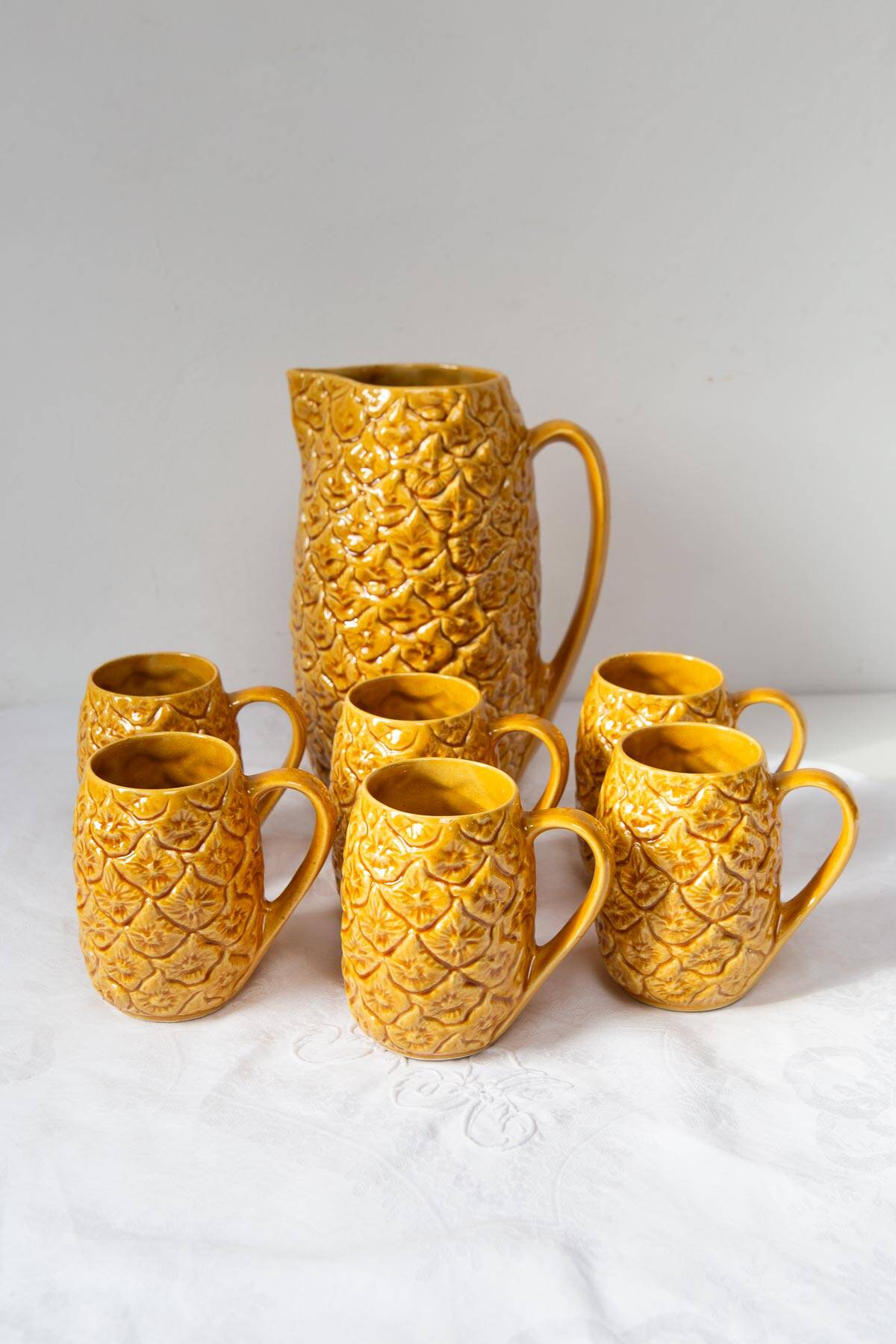 Orangeade service for 6 in Portuguese earthenware Kerangol "Pineapple"
