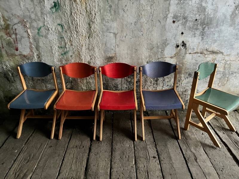 Vintage multicolour Bauhaus-style wooden chair