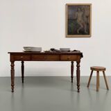 Walnut and pine drapery farmhouse table