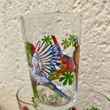 Six vintage parakeet glasses