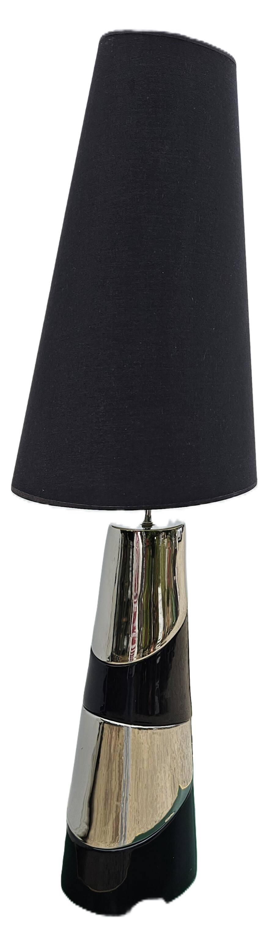 Large vintage silver and black ceramic lamp 120cm