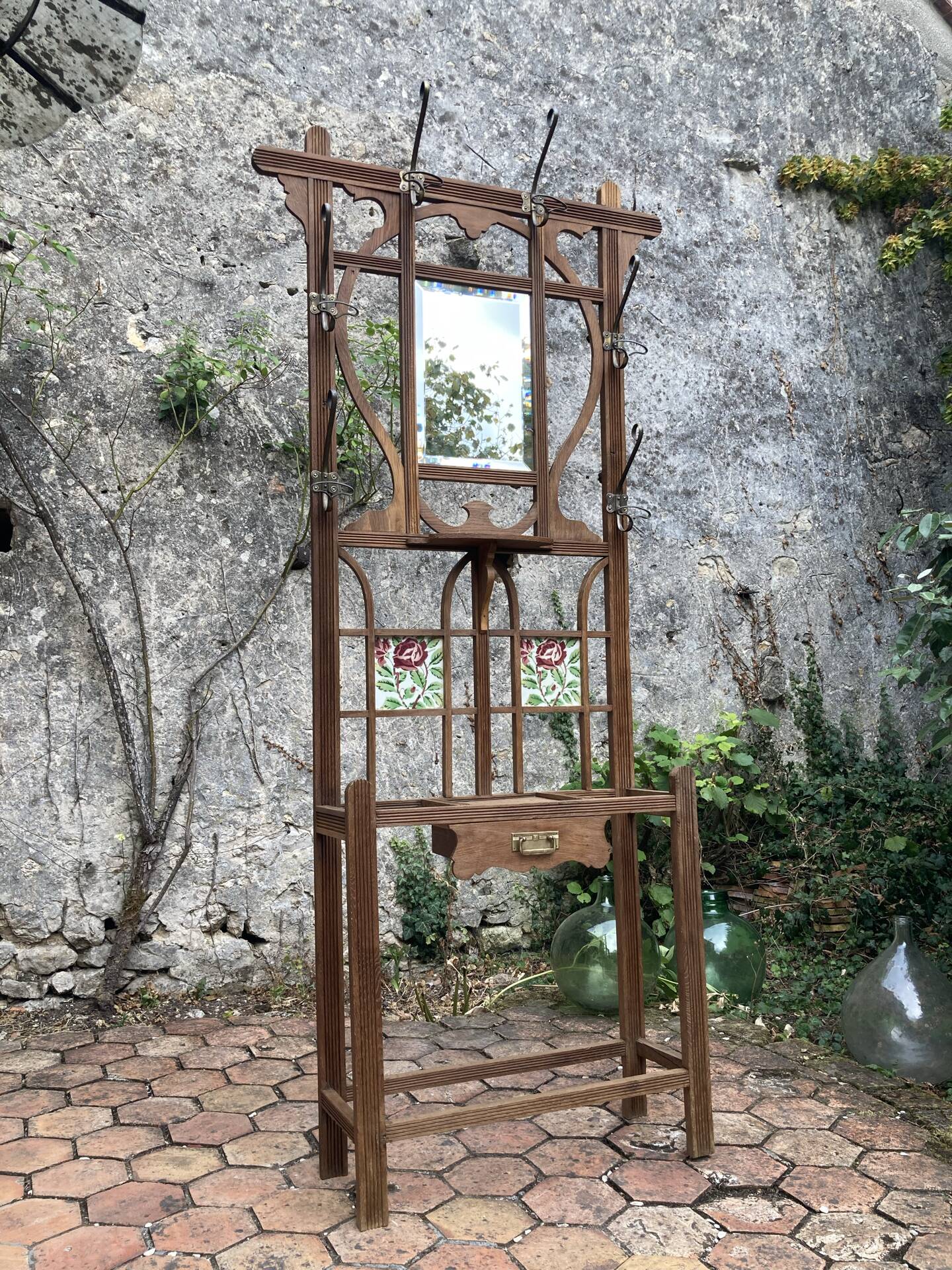 Old wooden entrance coat rack