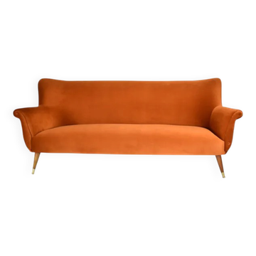 Three-seater velvet sofa, Germany 1960s, rusted, restored.
