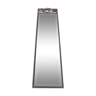 Miroir art déco 1930 en fer forgé à verre biseauté 125c32cm