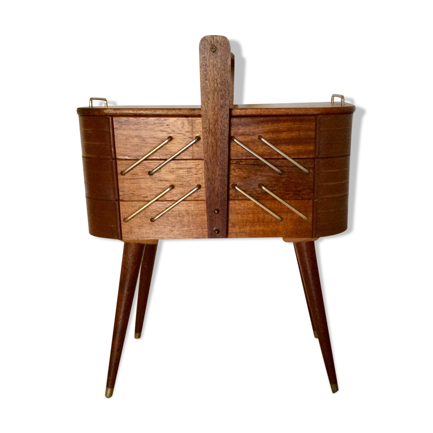Vintage sewing basket feet compass