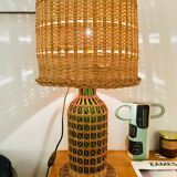 Wicker and glass table lamp