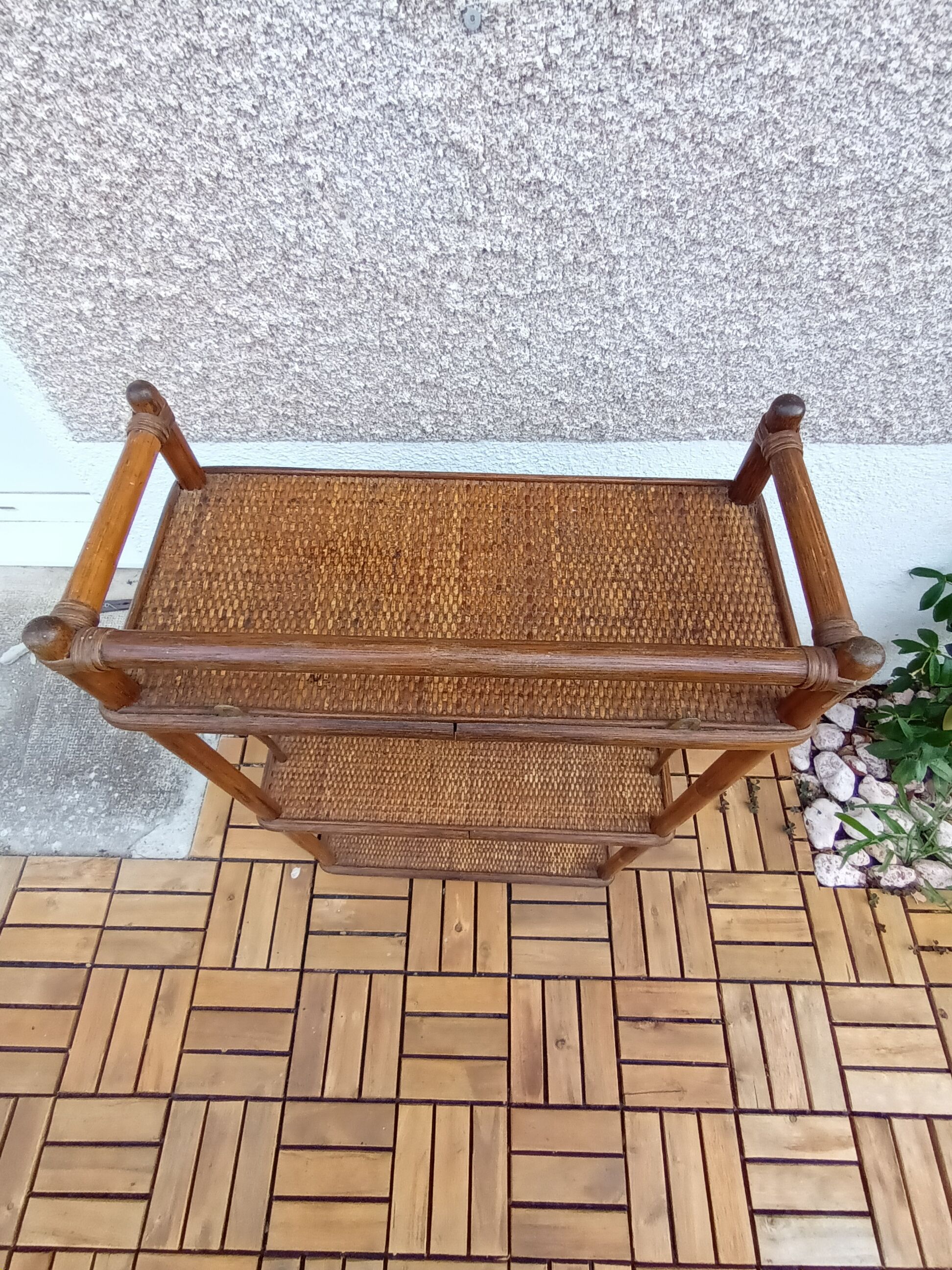 Vintage rattan shelf and canning