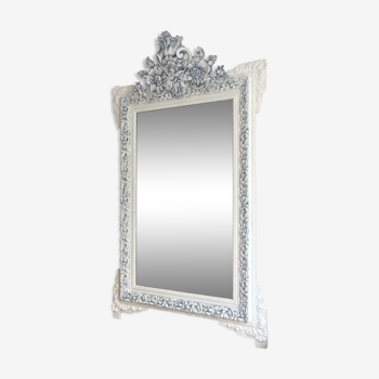 Mirror late 19th decorated fronton white and grey 135x82cm