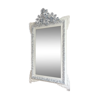 Mirror late 19th decorated fronton white and grey 135x82cm