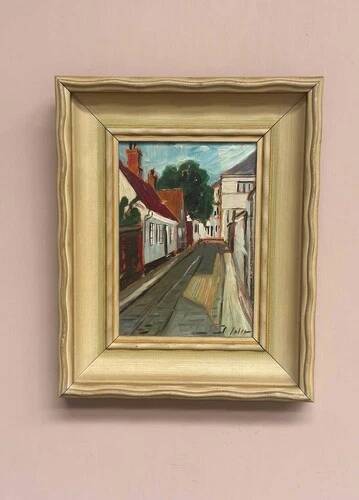 Mid-Century Oil on Panel “Street View” by J. Ioliv, Vintage & Framed 25×31cm