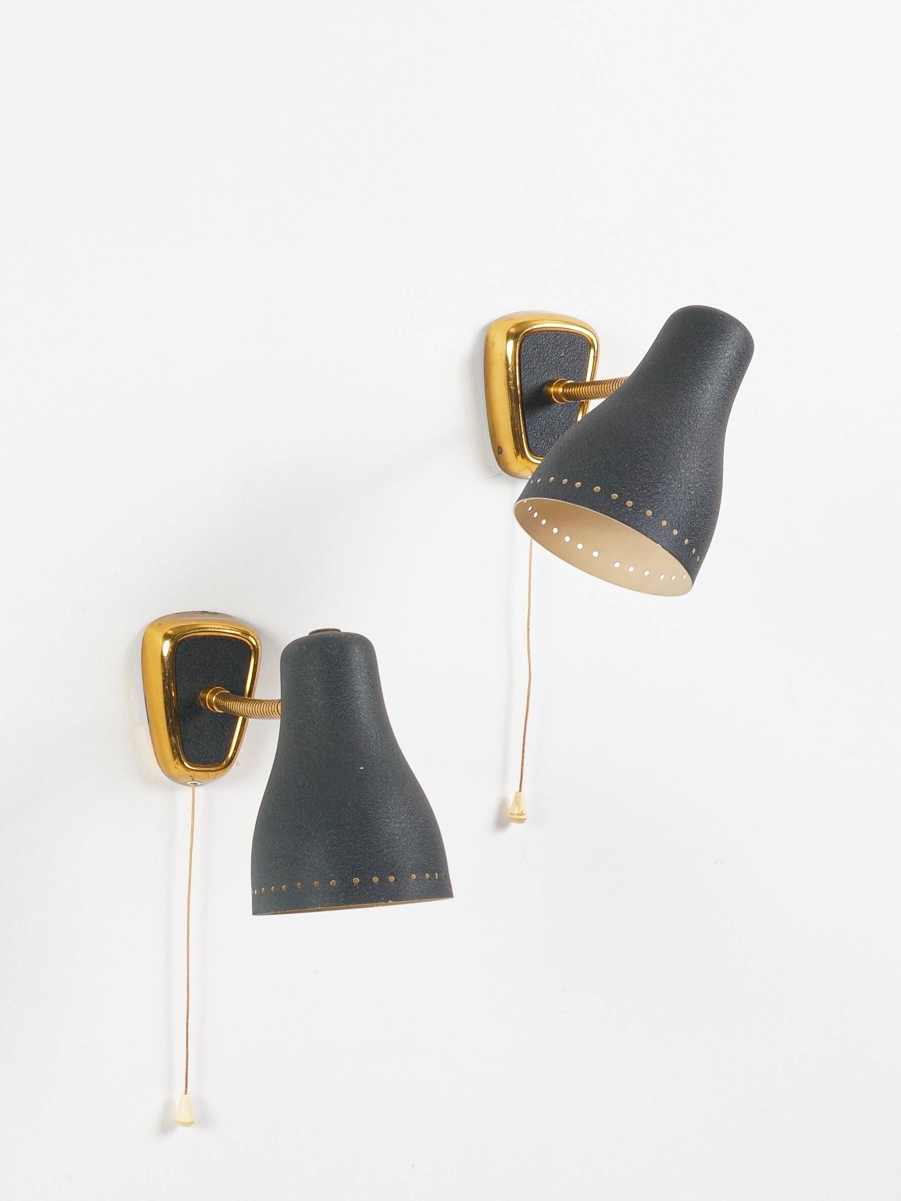 Jacques biny (designer) - pair of adjustable wall lights in brass & metal