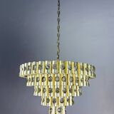 Gaetano Sciolari 5-tier chandelier, brass & crystal, Italy, 1970s