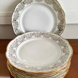 8 white and gold porcelain dessert plates