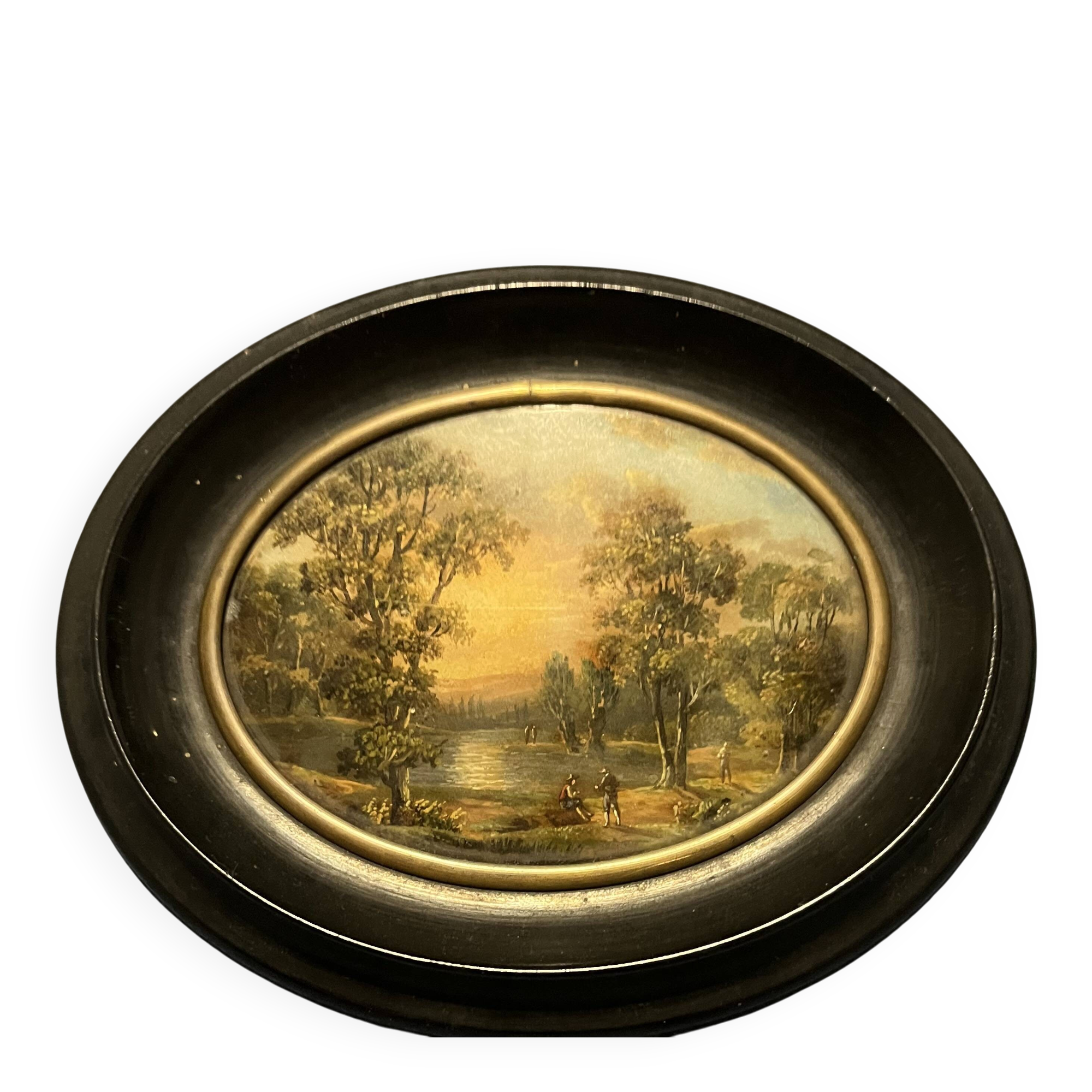 Miniature sur bois, paysage, romantique