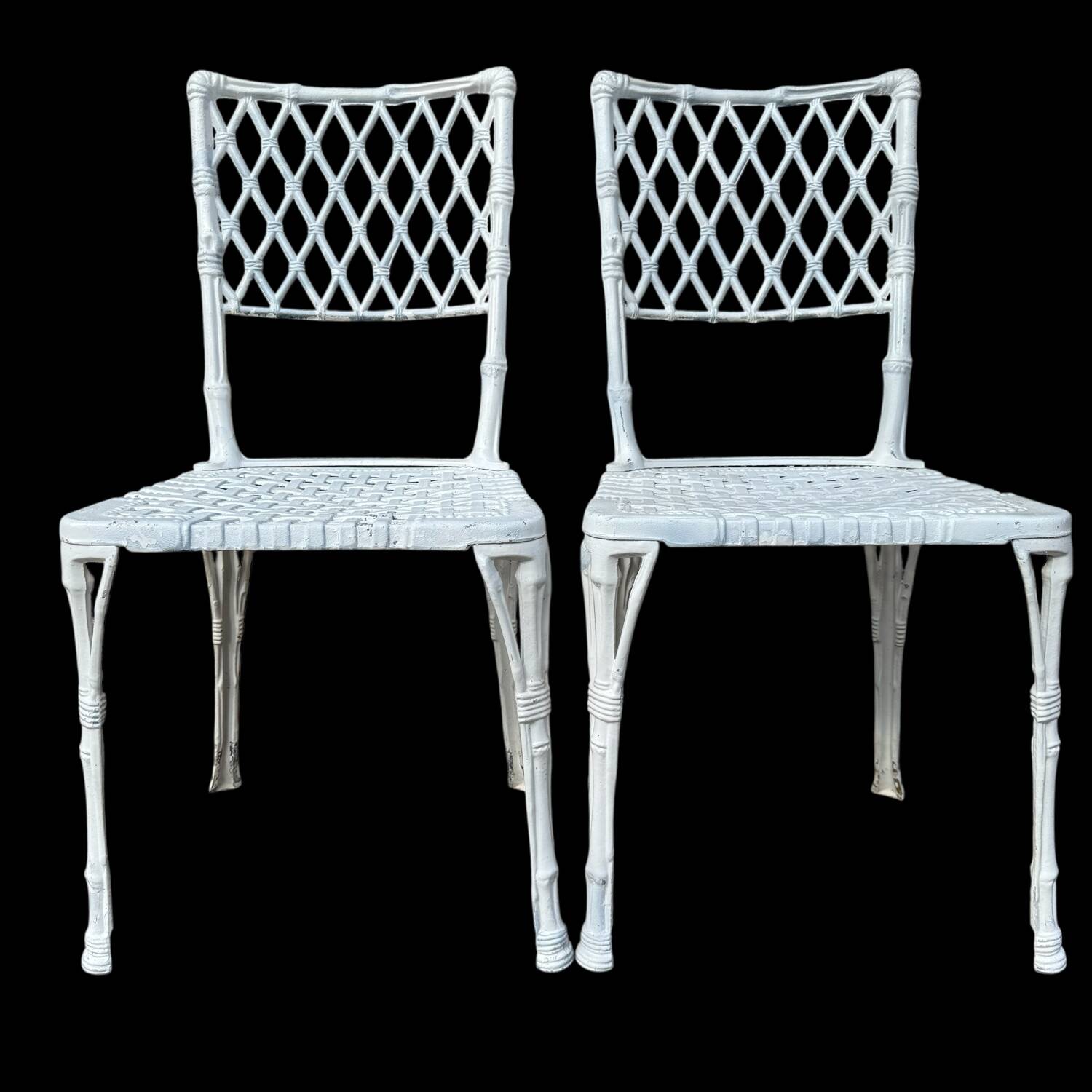 Paire de chaises en fonte d’aluminium décor bambou, Espagne 1960