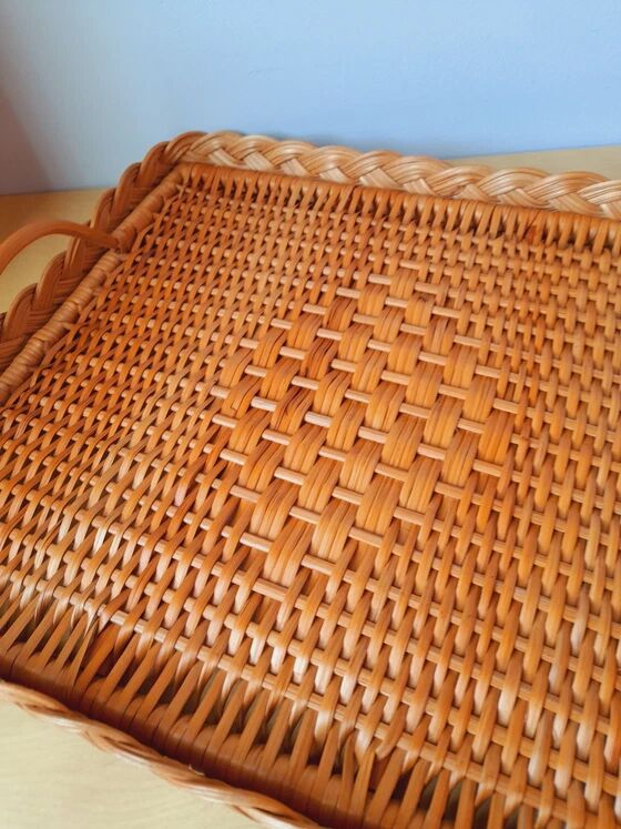 Woven rattan plateau 60s