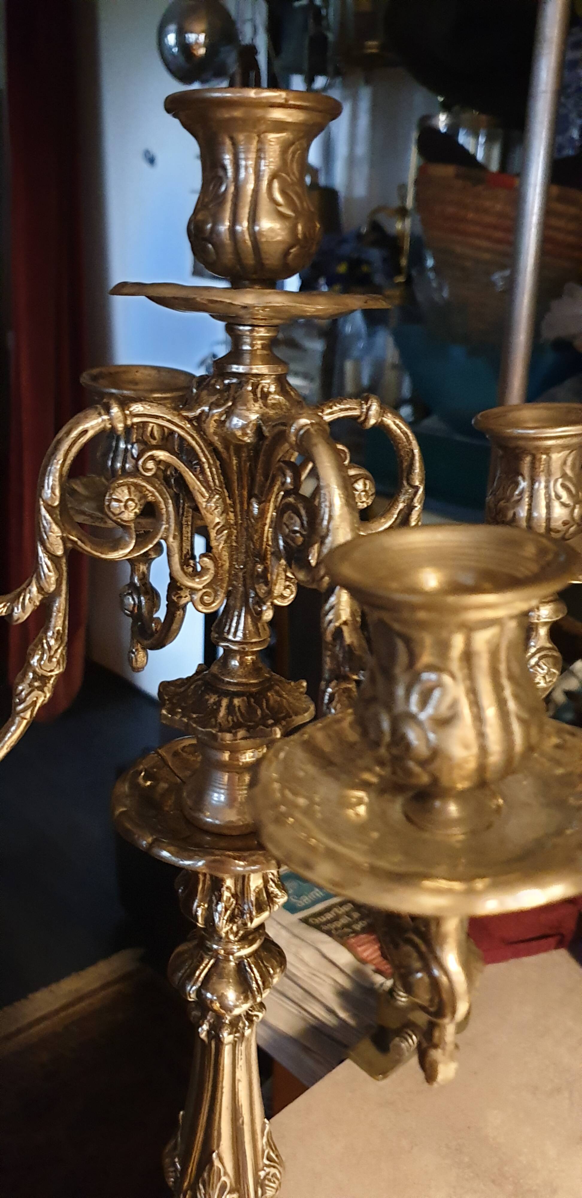 Silver metal candlestick 5 lights baroque style