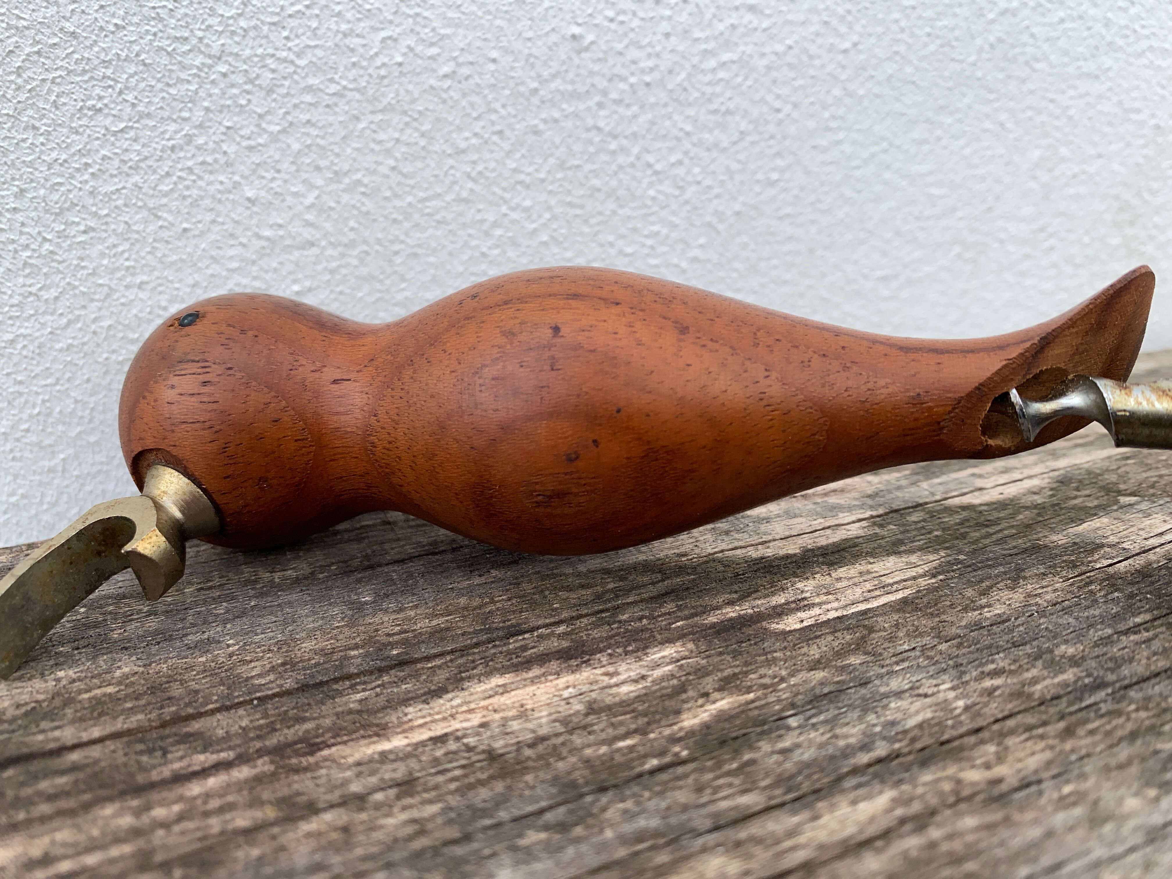 Scandinavian design corkscrew in teak wood and brass, 1960