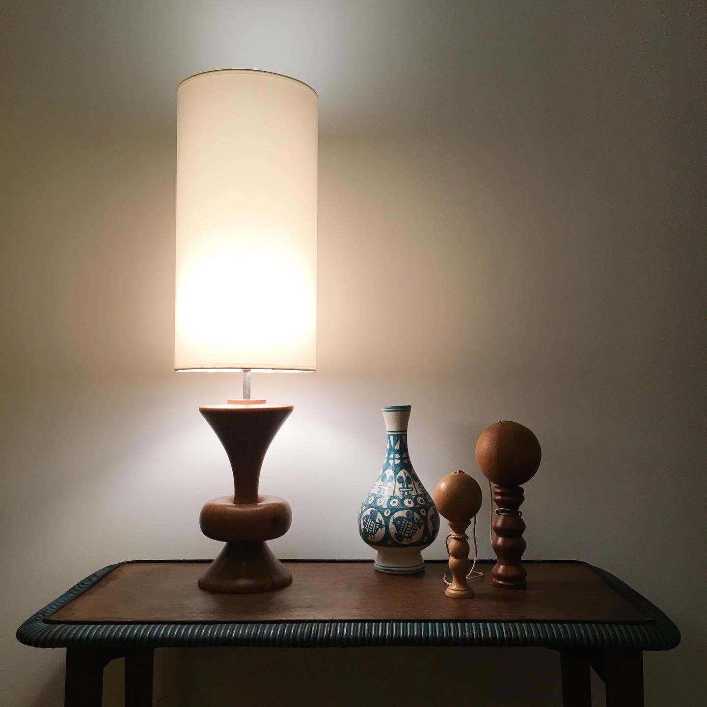 Large vintage turned wooden lamp