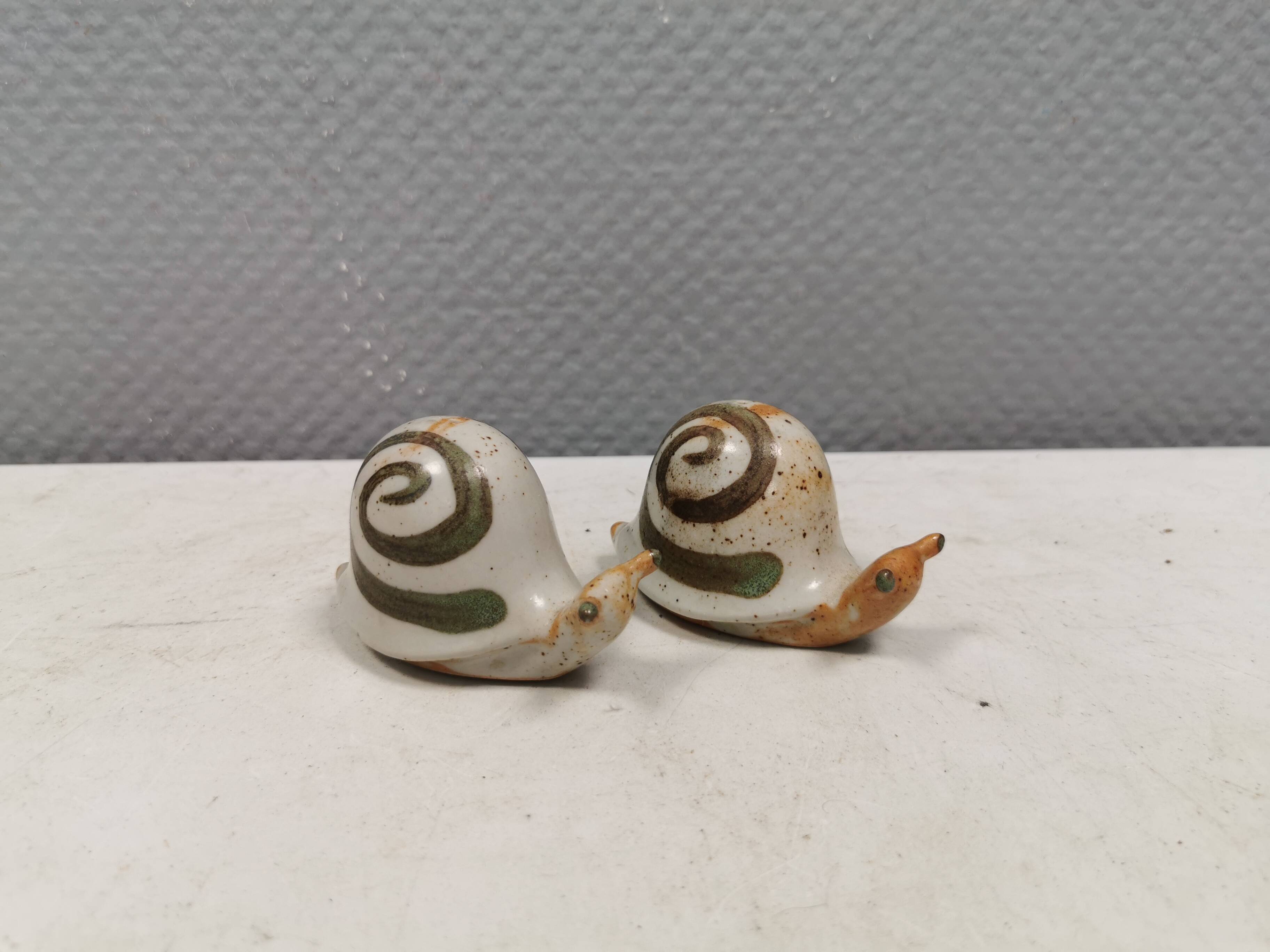 Ceramic snails as salt and pepper shakers, Denmark, 1970s-1980s