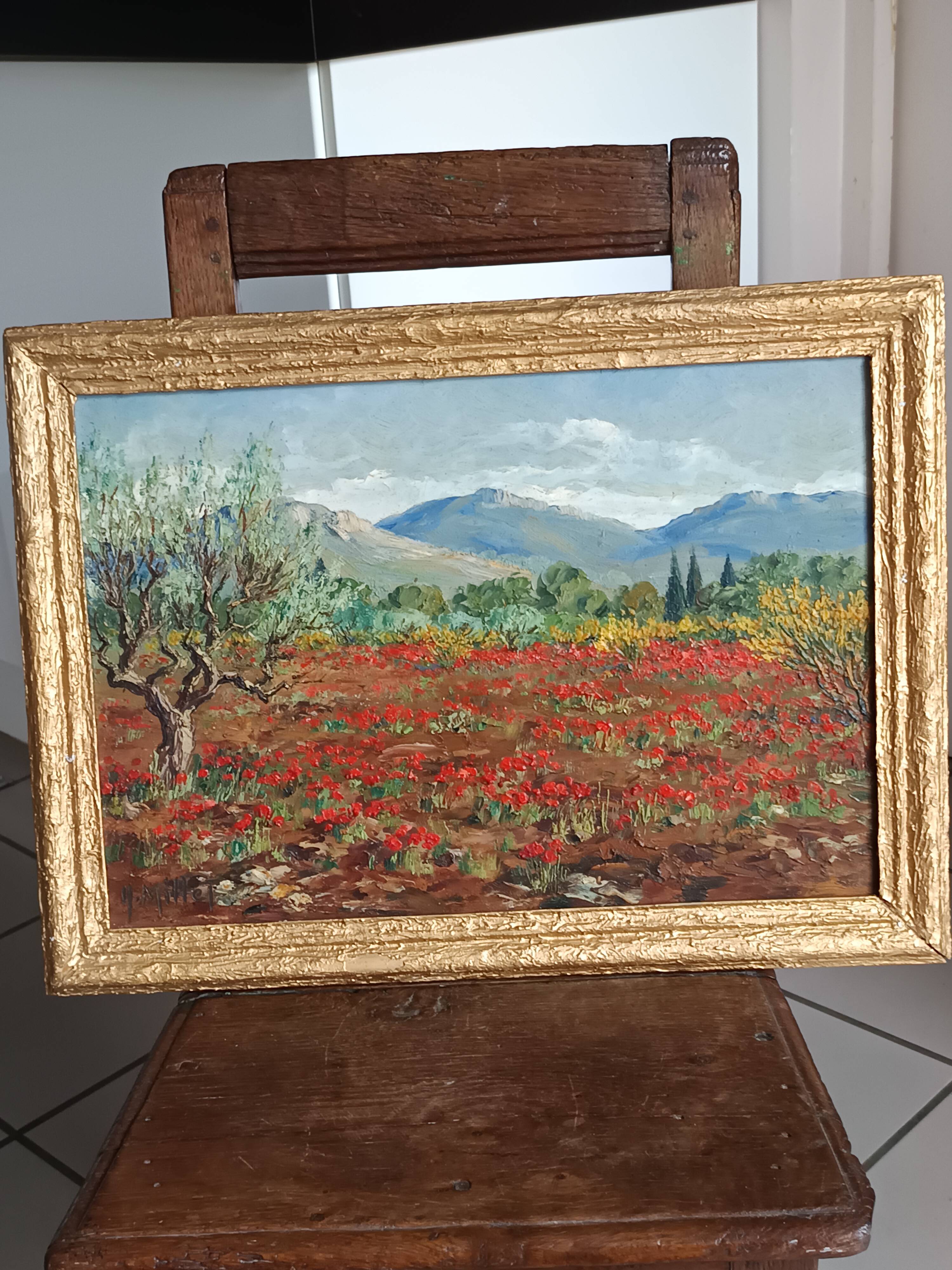 Old painting oil on panel Provençal landscape signed Henri Millet