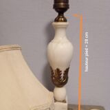 Lampe de salon rétro 1950 albâtre / laiton abat jour soie ecru