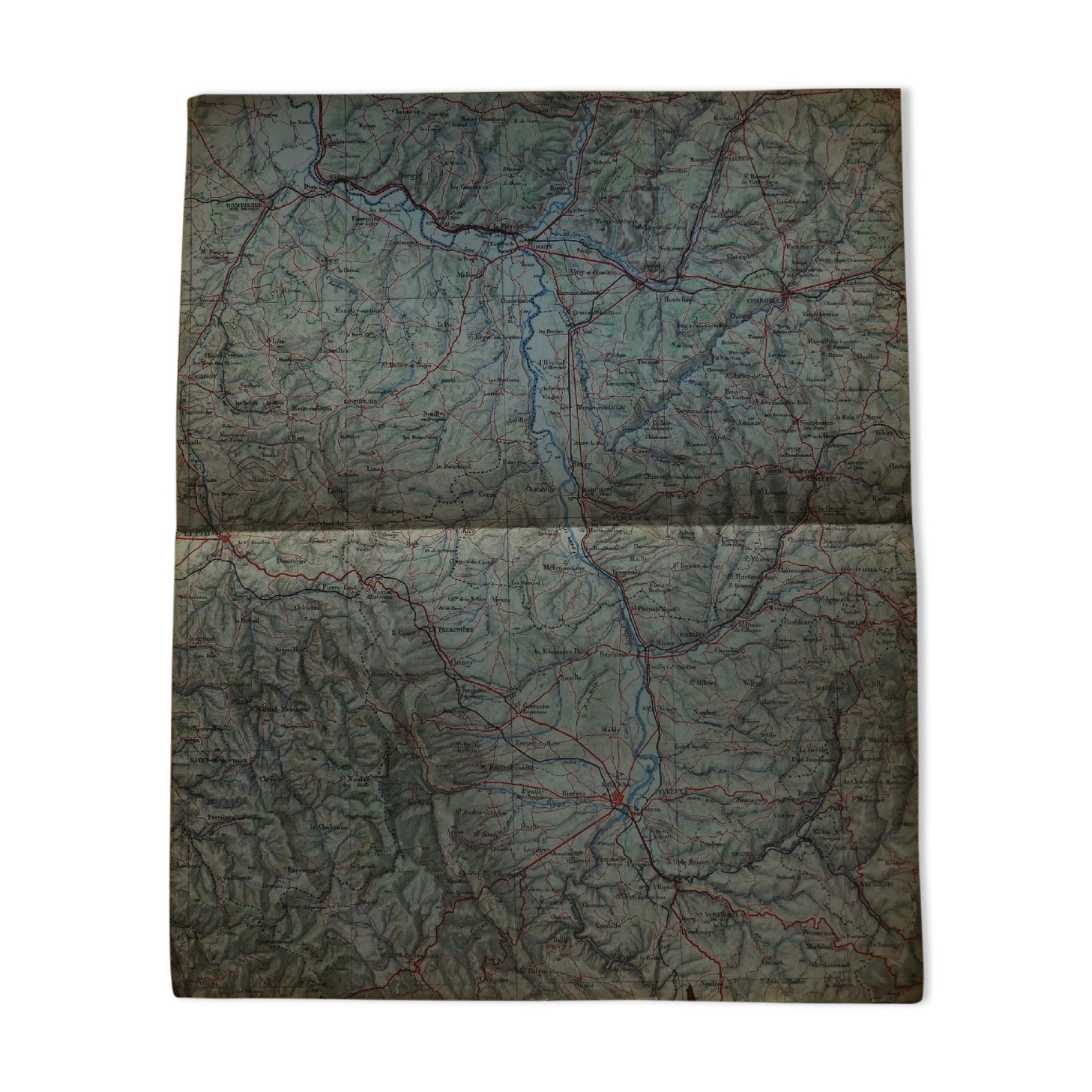Old map of the Roanne Digoin La Palisse region