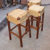 Series of 3 mahogany bar stools and mulching of Mexico manufacturing around 1950