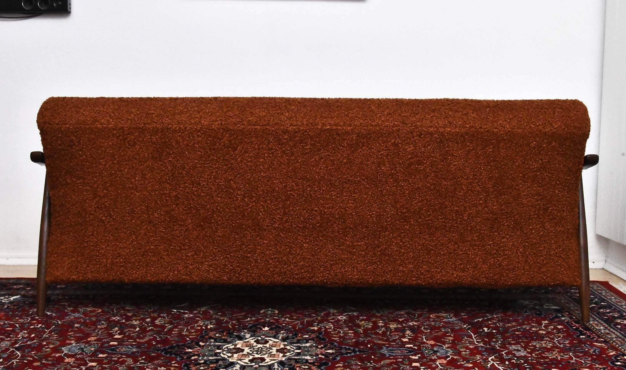 Scandinavian-style folding sofa in brown boucle fabric, 1960s