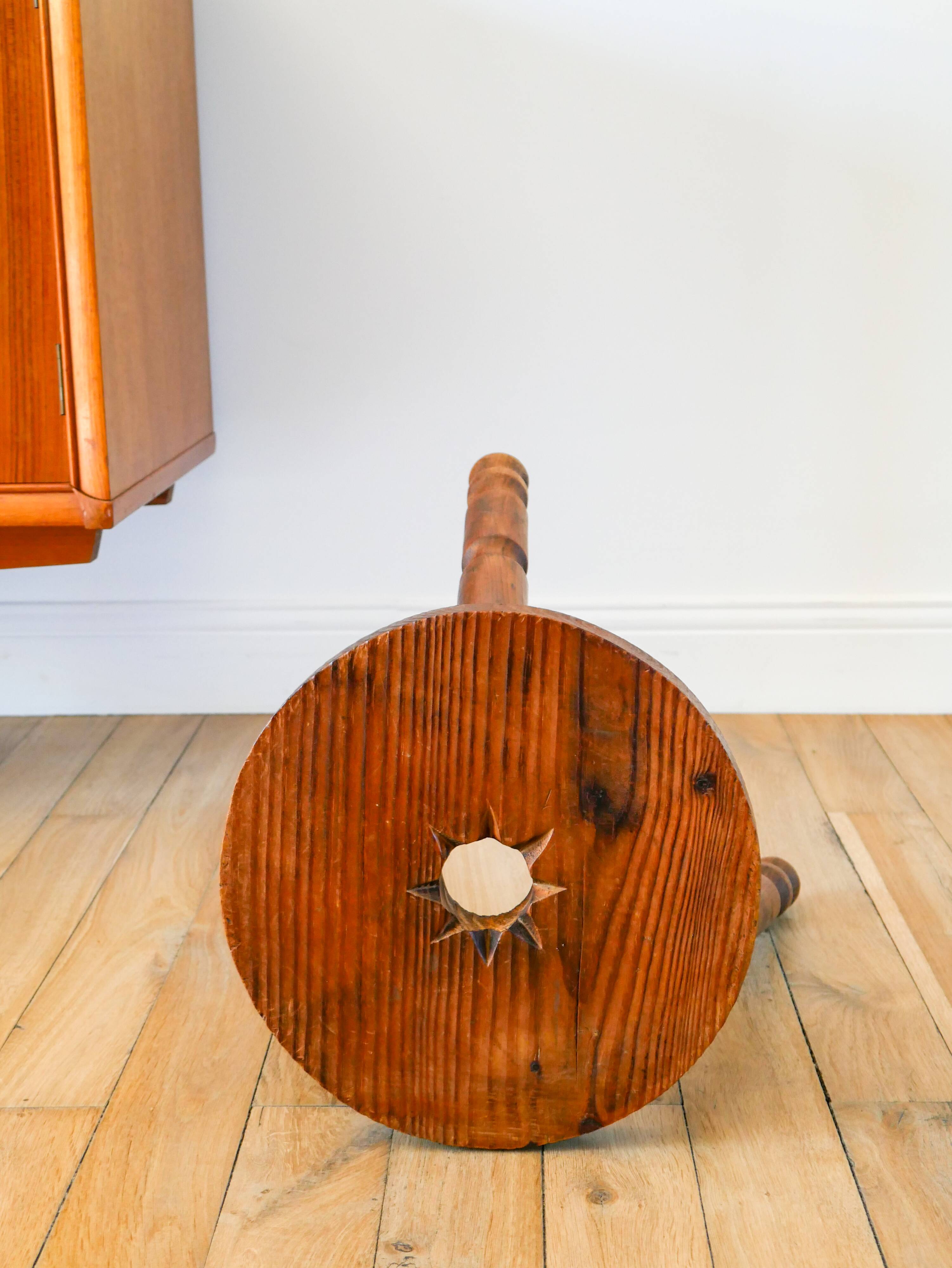 Wooden tripod stool with star, Brutalist, Popular Style, 1950
